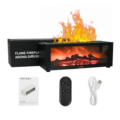 Picture of Fire Box Flame Humidifier & Aroma Diffuser with Remote – 7 Color LED Cool Mist Fireplace Essential Oil Diffuser, Timer, Auto Waterless Shut-Off for Home Room Decor