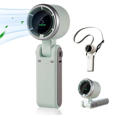 Picture of Turbo Fan Handheld Rechargeable Mini Fan – Portable USB Foldable Hanging Fan, High Speed Personal Cooling Fan for Travel Outdoor Desk Use
