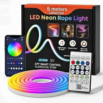 Picture of 5 Meter/16 Feet RGB Neon Light with App & Remote Control – Heavy Duty Magic RGB Neon Strip Light for Home, Bedroom, Party, and Decoration