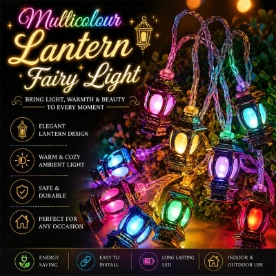 Picture of Multicolor Lantern Fairy Lights Hurricane Style LED String Lights for Room Decoration, Bedroom, Wedding, Party, Festival, Indoor Outdoor Home Decor Lighting