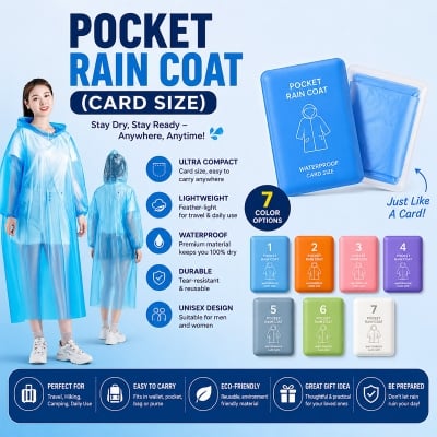 Picture of Pocket Rain Coat Card Size Waterproof Raincoat – Foldable Wallet Rain Coat for Men Women Unisex Portable Emergency Rain Wear