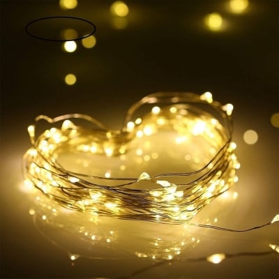 Picture of Garden Decor Warm White Copper Wire LED Firefly String Fairy Lights 50 LED Battery Operated Waterproof Starry Lights for Bedroom Wedding Party Christmas Home Patio Outdoor Decoration