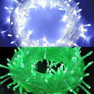 Picture of 8 Modes Remote Box 30 Feet 80 LED String Fairy Lights White & Green Copper Wire Waterproof Decoration Light for Home Bedroom Balcony Wedding Festival Christmas Eid Party Indoor Outdoor Decor
