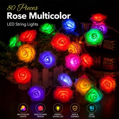 Picture of 80 Pieces Rose Multicolor Fairy Light Set | Battery Operated LED String Lights for Home, Garden, Party, Wedding, Balcony & Indoor Outdoor Decoration