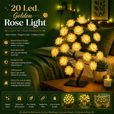 Picture of Decorative Party Fairy Light Warm White | Artificial Soft White Rose LED String Lights | Home, Garden, Wedding, Birthday & Event Decoration – MHN - 20 Led Rose Light