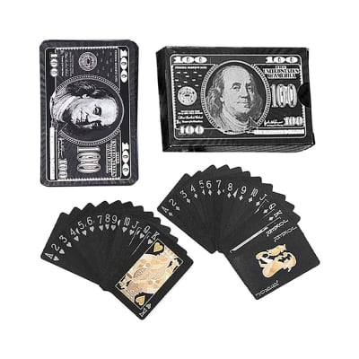 Picture of Gold Premium Poker Cards Waterproof PET Plastic – Luxury Foil Playing Cards Deck 54 Pcs Black Durable Flexible Tash Game Cards Gift Set