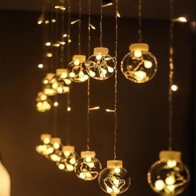Picture of Wish Ball LED Fairy Light for Curtains 16 Feet – 12 Ball Decorative String Light for Room, Window, Curtain, Wedding & Home Decoration (MHN)
