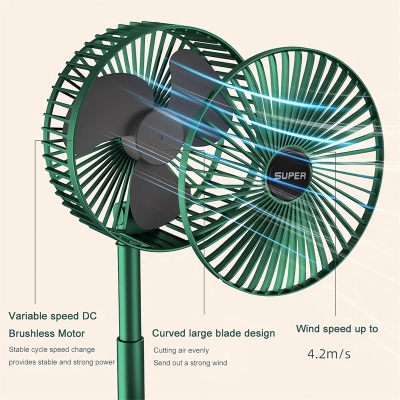 Picture of Telescopic Folding Fan - 2026 New Portable USB Rechargeable Collapsible Desk Fan for Travel, Silent Stand up Fan Wireless Folding Oscillating Compact Floor Standing Fans for Dorm ＆ Bedroom (GREEN)