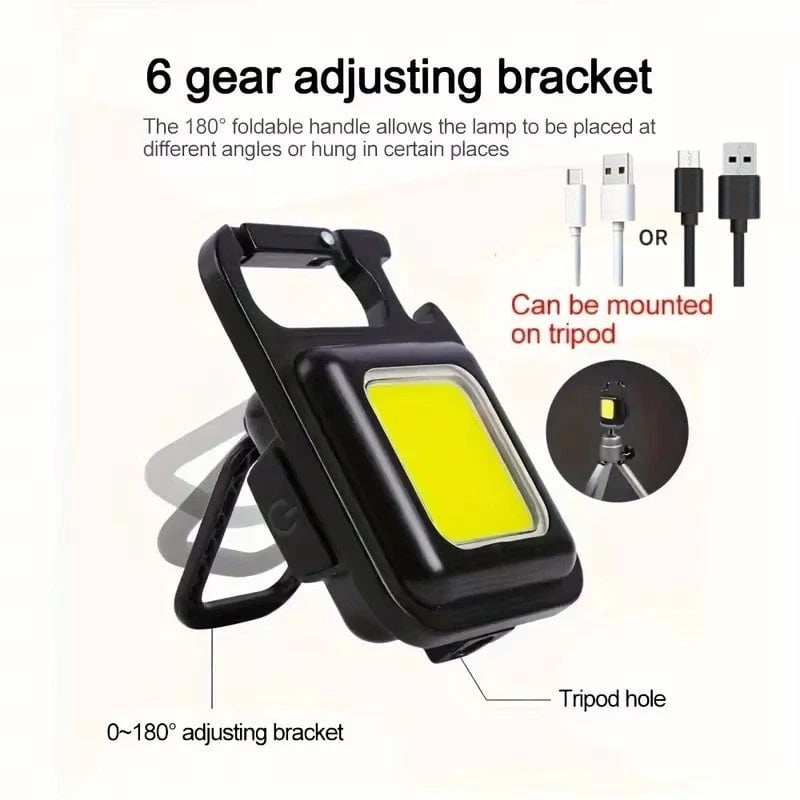 Picture of Mini USB Rechargeable LED Keychain Flashlight 800LM COB Work Light 4 Modes Portable Emergency Torch with Bottle Opener