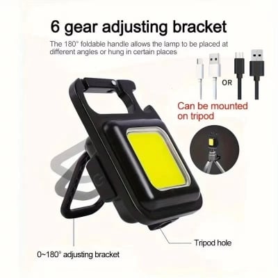 Picture of Mini USB Rechargeable LED Keychain Flashlight 800LM COB Work Light 4 Modes Portable Emergency Torch with Bottle Opener