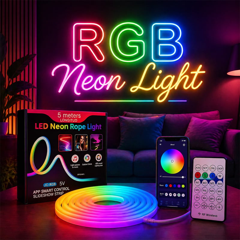 Picture of 5 Meter/16 Feet RGB Neon Light with App & Remote Control – Heavy Duty Magic RGB Neon Strip Light for Home, Bedroom, Party, and Decoration