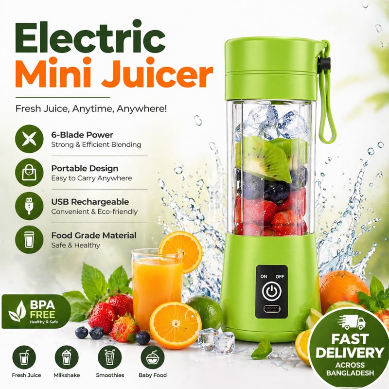 Picture of Portable Electric Blender 380ML – USB Rechargeable Smart Fruit Juicer, Vegetable Juice Mixer, Food Processor Cup for Home Use