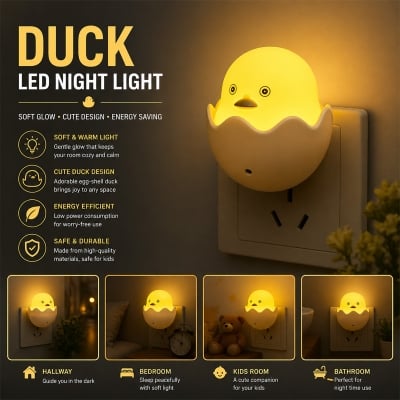 Picture of Nifty Niche Small Yellow Duck LED Night Light Plug In – Light Sensor Automatic Wall Lamp Cute Duck Night Lamp for Bedroom Kids Room Home Decor