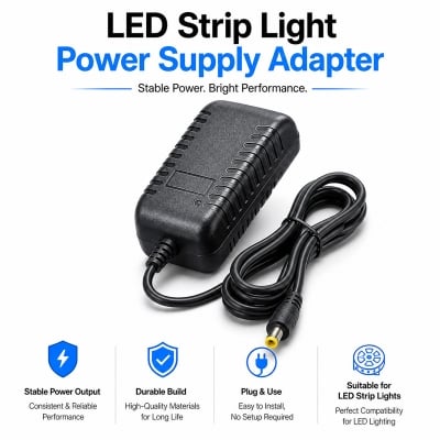 Picture of LED Strip Light Power Supply Adapter for LED Strip Light, CCTV Camera, Router and DC Devices – Durable Power Adapter for Home, Shop and Decoration Use