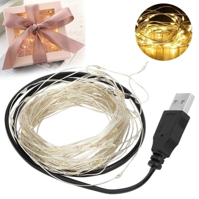 Picture of 16.4ft 5M USB Powered 50 LED Fairy String Light Copper Wire Decoration Lamp for Bedroom Home Party Wedding Christmas Halloween Eid Decor Warm White Colorful Lighting