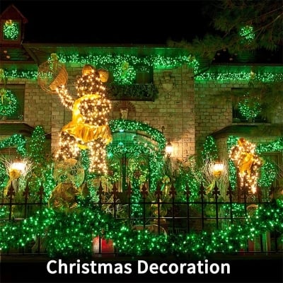 Picture of 8 Modes Remote Box 30 Feet 80 LED String Fairy Lights White & Green Copper Wire Waterproof Decoration Light for Home Bedroom Balcony Wedding Festival Christmas Eid Party Indoor Outdoor Decor