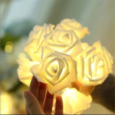 Picture of Decorative Party Fairy Light Warm White | Artificial Soft White Rose LED String Lights | Home, Garden, Wedding, Birthday & Event Decoration – MHN - 20 Led Rose Light