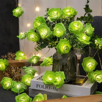 Picture of 80 Pcs LED Green Color Rose Flash String Fairy Light | 25 Feet Long Decorative LED String Lights | Home, Garden, Party, Wedding Decoration