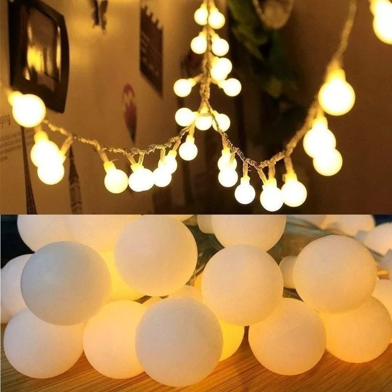 Picture of 28 Pieces Warm White Snow Ball Fairy Lights with White Wire – Decorative LED String Light for Bedroom, Room, Wedding, Party & Home Decoration