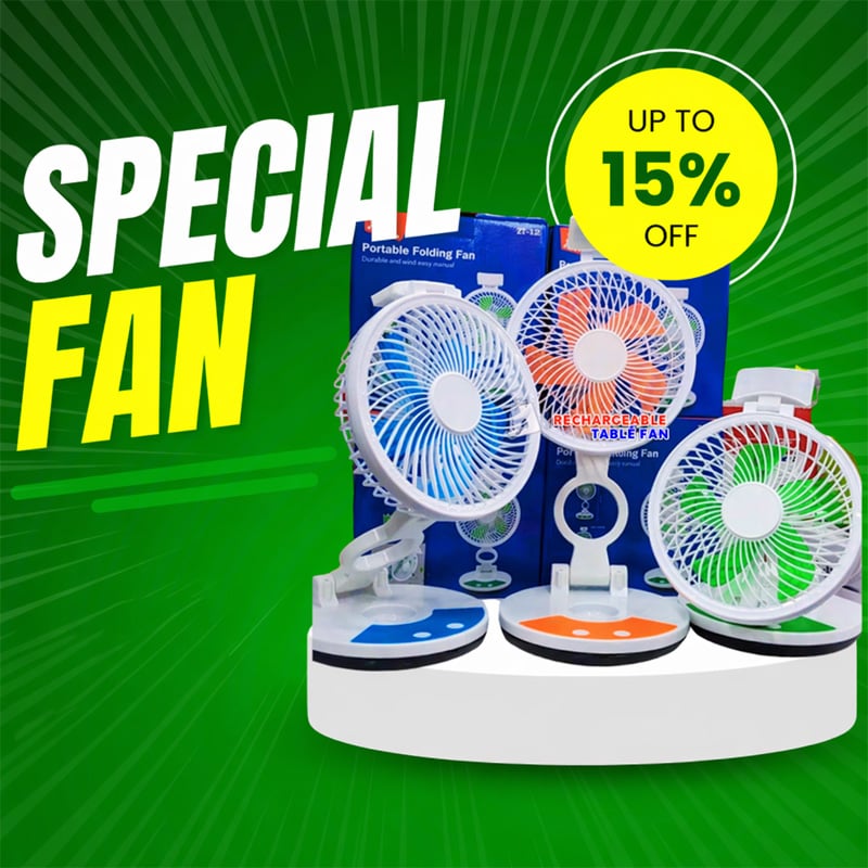 Picture of Portable Folding Fan ZT-329 Rechargeable Table Fan with LED Light | Foldable USB Fan 2400mAh 3 Speed Timer Control