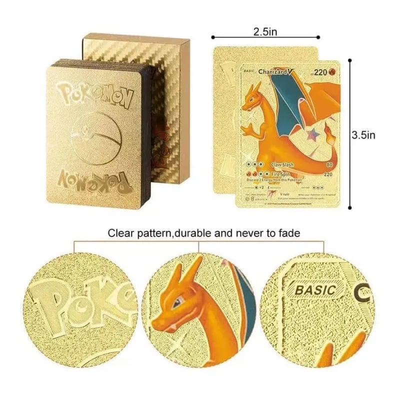 Picture of Pokemon Cards Toy Gold Black Silver Rainbow – English Anime Trading Cards Set with Charizard, Collectible Party Birthday Gift for Kids