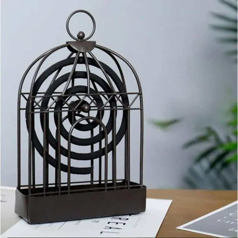 Picture of Birdcage Shape Iron Mosquito Coil Holder Stand – Black Mosquito Repellent Incense Burner Hanger for Indoor Home Bedroom Living Room Hotel Use
