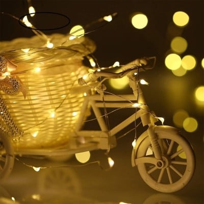 Picture of Garden Decor Warm White Copper Wire LED Firefly String Fairy Lights 50 LED Battery Operated Waterproof Starry Lights for Bedroom Wedding Party Christmas Home Patio Outdoor Decoration