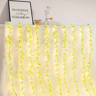 Picture of 2 Meter 20 LED Willow Curtain Decorative String Light Battery Operated Fairy Lights with Leaf Garland 3 Lighting Modes for Bedroom Wedding Party Home Wall Window Decoration Battery Included