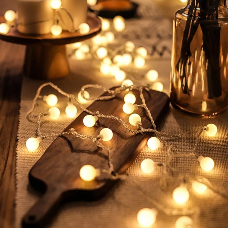 Picture of 28 Pieces Warm White Snow Ball Fairy Lights with White Wire – Decorative LED String Light for Bedroom, Room, Wedding, Party & Home Decoration