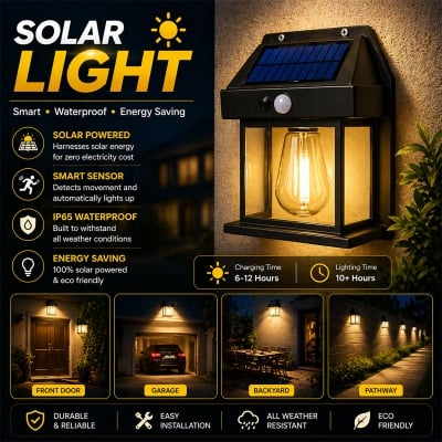 Picture of Tungsten Solar Wall Light Outdoor Wireless Dusk to Dawn with Motion Sensor | 3 Modes IP65 Waterproof Security Light