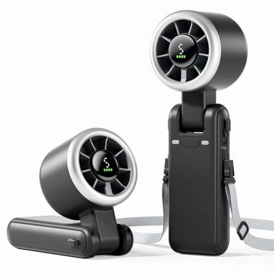 Picture of Turbo Fan Handheld Rechargeable Mini Fan – Portable USB Foldable Hanging Fan, High Speed Personal Cooling Fan for Travel Outdoor Desk Use