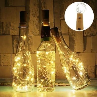 Picture of Bottle Cork LED Fairy Lights Mini Copper Wire Battery Operated Starry String Lights Warm Golden for DIY Bottle Decoration Wedding Party Indoor Outdoor Decor
