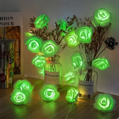 Picture of 80 Pcs LED Green Color Rose Flash String Fairy Light | 25 Feet Long Decorative LED String Lights | Home, Garden, Party, Wedding Decoration