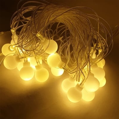Picture of 28 Pieces Warm White Snow Ball Fairy Lights with White Wire – Decorative LED String Light for Bedroom, Room, Wedding, Party & Home Decoration