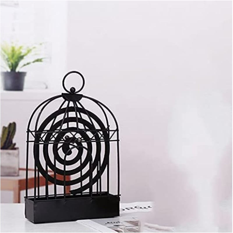 Picture of Birdcage Shape Iron Mosquito Coil Holder Stand – Black Mosquito Repellent Incense Burner Hanger for Indoor Home Bedroom Living Room Hotel Use
