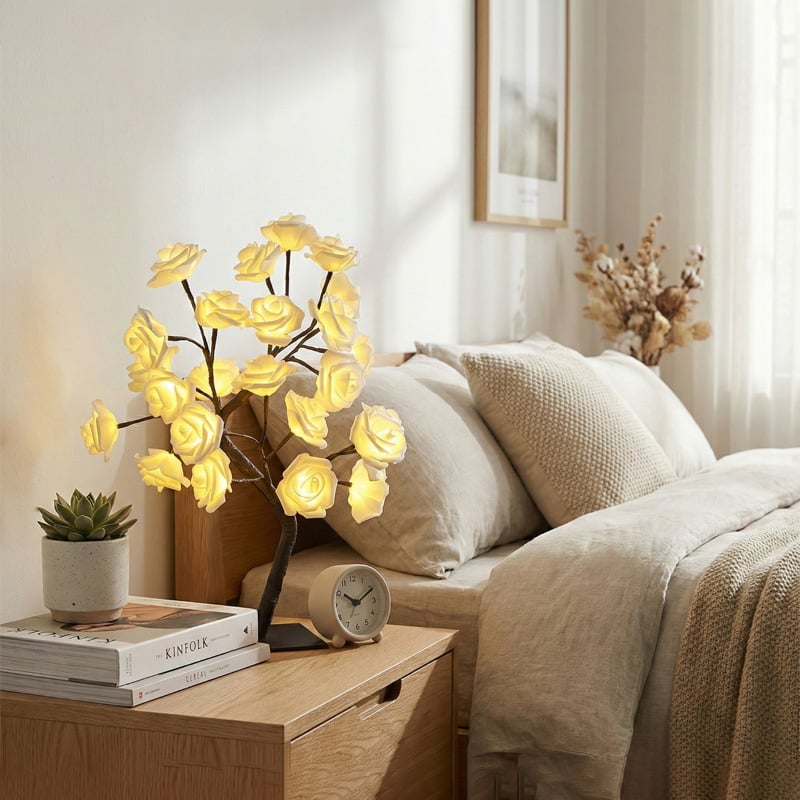 Picture of Decorative Party Fairy Light Warm White | Artificial Soft White Rose LED String Lights | Home, Garden, Wedding, Birthday & Event Decoration – MHN - 20 Led Rose Light