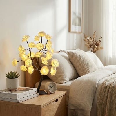 Picture of Decorative Party Fairy Light Warm White | Artificial Soft White Rose LED String Lights | Home, Garden, Wedding, Birthday & Event Decoration – MHN - 20 Led Rose Light