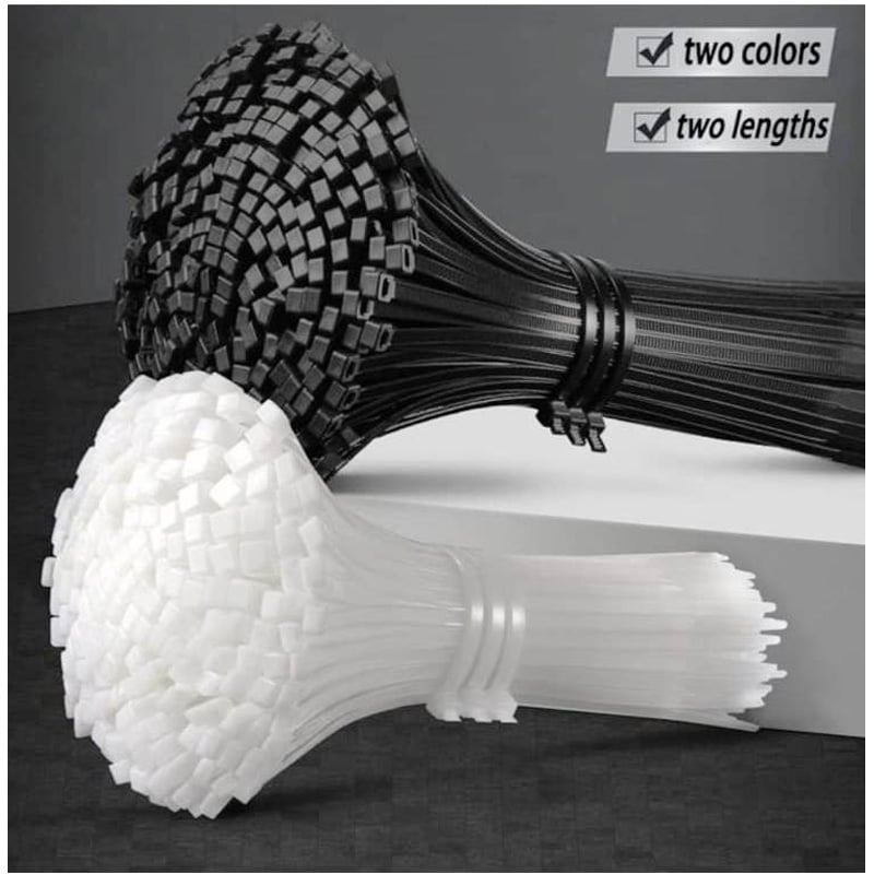 Picture of 100 Pcs Black & White Cable Ties 4 Inch (3x100mm) Nylon Zip Wraps – Heavy Duty Plastic Wire Management Straps for Home, Office, Electrical & Industrial Use