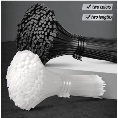 Picture of 100 Pcs Black & White Cable Ties 4 Inch (3x100mm) Nylon Zip Wraps – Heavy Duty Plastic Wire Management Straps for Home, Office, Electrical & Industrial Use