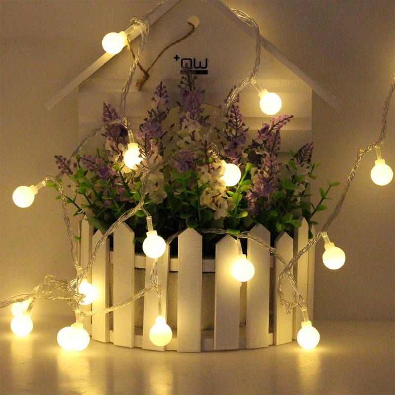 Picture of 28 Pieces Warm White Snow Ball Fairy Lights with White Wire – Decorative LED String Light for Bedroom, Room, Wedding, Party & Home Decoration