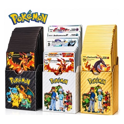 Picture of Pokemon Cards Toy Gold Black Silver Rainbow – English Anime Trading Cards Set with Charizard, Collectible Party Birthday Gift for Kids