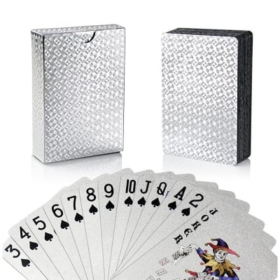 Picture of Gold Premium Poker Cards Waterproof PET Plastic – Luxury Foil Playing Cards Deck 54 Pcs Gold Silver Black Durable Flexible Tash Game Cards Gift