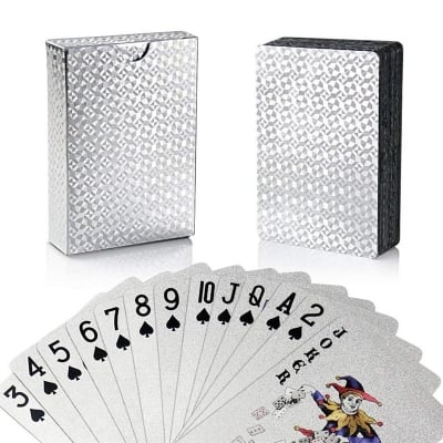 Picture of Silver Foil Playing Cards – Waterproof Plastic Poker Cards for Poker Game, Gift Collection, Holiday Party Activities, Chess and Card Souvenirs