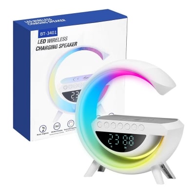 Picture of G63 Speaker Lamp - 4-in-1 Smart LED Table Lamp with Wireless Charger, Bluetooth Speaker, Alarm Clock & App Control Night Light - Charger G Lamp with Sunrise Alarm for Bedroom & Bedside table (G Speaker) Clock Bluetooth Speaker