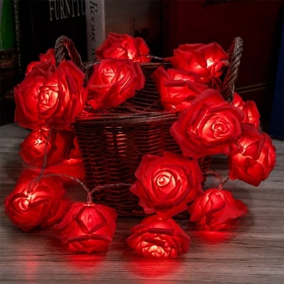 Picture of 80 Pcs LED Red Color Rose Flash String Fairy Light | 25 Feet Long Decorative LED String Lights | Home, Garden, Party, Wedding Decoration