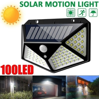 Picture of Solar Power 100 LEDs Motion Sensor Outdoor Security Light – Waterproof PIR Sensor Wall Lamp for Garden, Yard, Garage, Pathway, Fence & Home Security