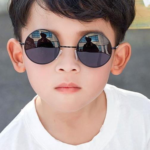 Picture of Kids Boys Girls Designer Metal Round Retro Sunglasses - Black