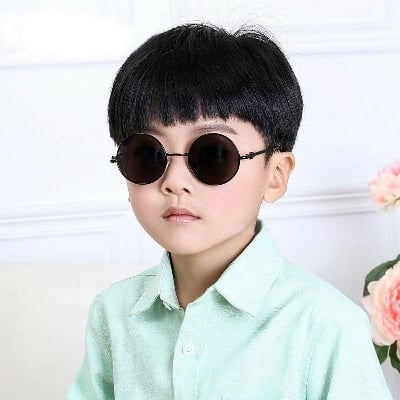 Picture of Kids Boys Girls Designer Metal Round Retro Sunglasses - Black