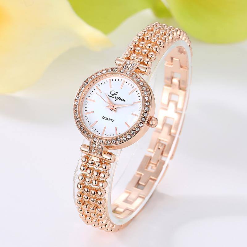 Picture of Luxury Rhinestone Bracelet Ladies Quartz watches Rose gold fashion watch for women - Gold