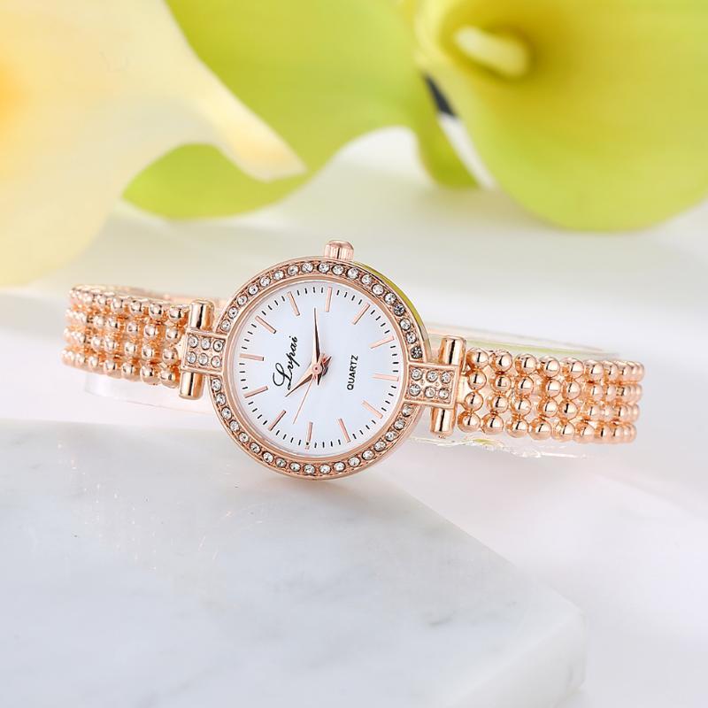 Picture of Luxury Rhinestone Bracelet Ladies Quartz watches Rose gold fashion watch for women - Gold